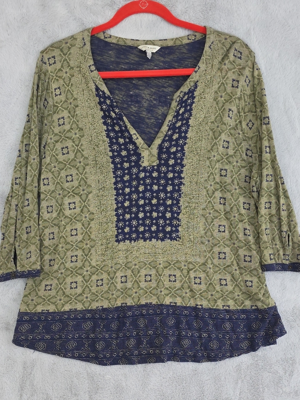 Lucky Brand Olive Green & Navy Printed Boho Tunic